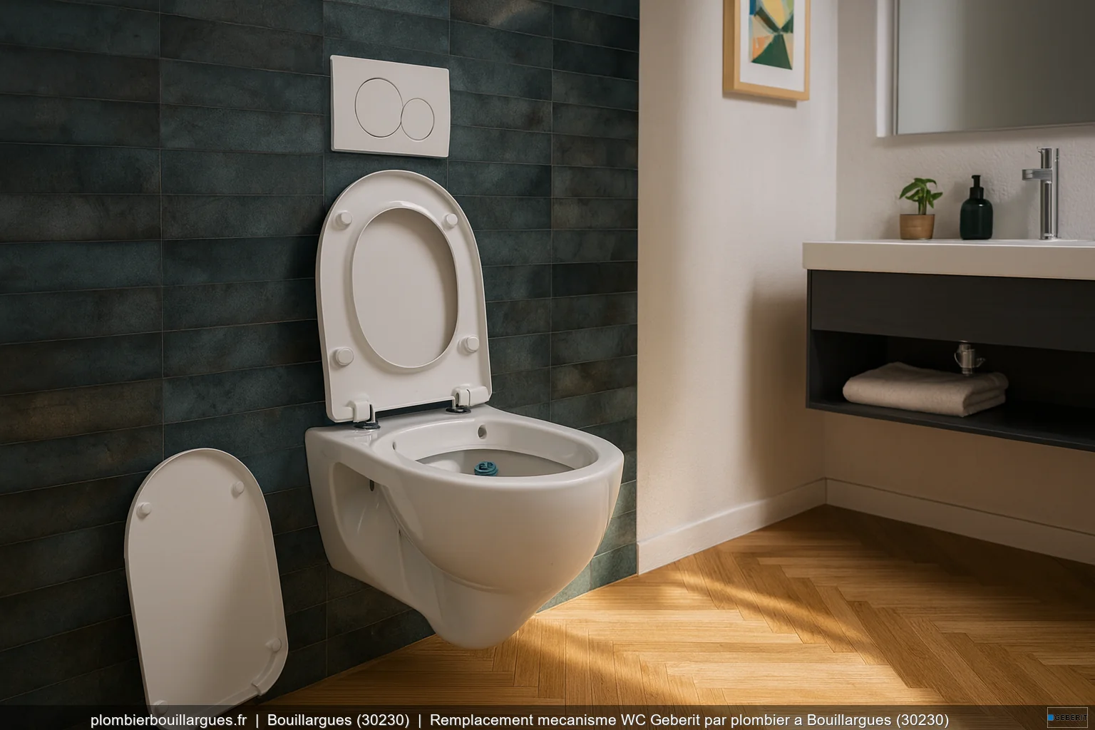 Remplacement mecanisme WC Geberit par plombier a Bouillargues (30230)