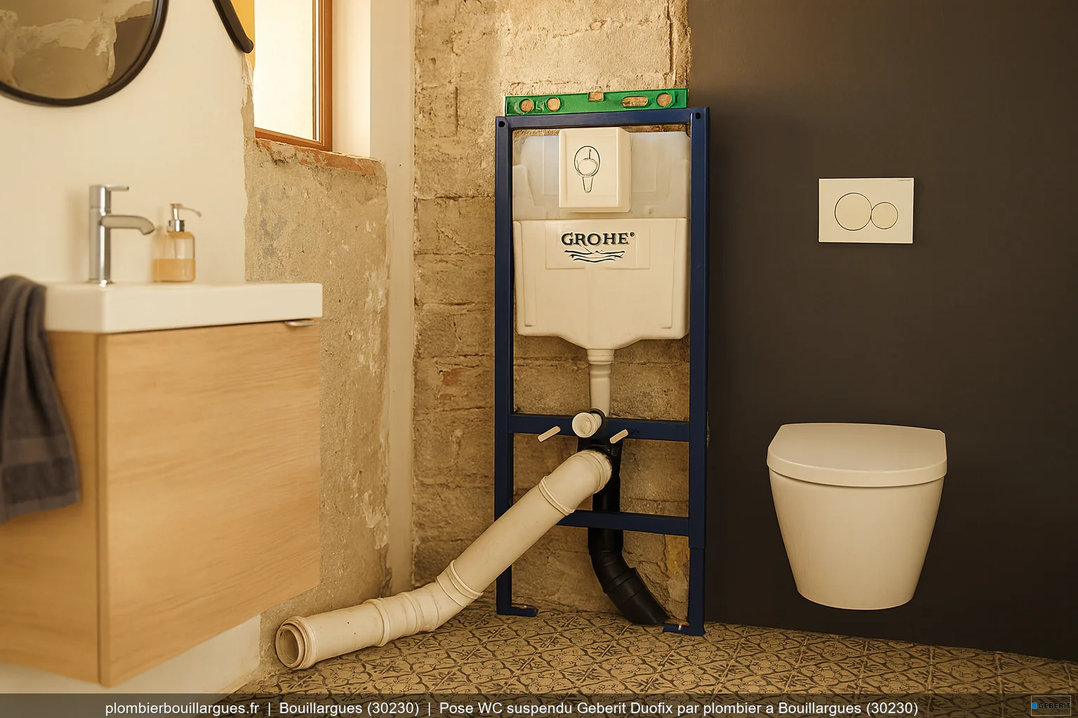 Pose WC suspendu Geberit Duofix par plombier a Bouillargues (30230)